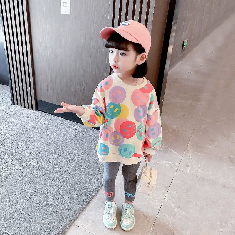 Модный универсальный свитшот в корейском стиле для детей на весну-осень 2025 года, базовая футболка с круглым вырезом для мальчиков и девочек, трендовый топ для малышей