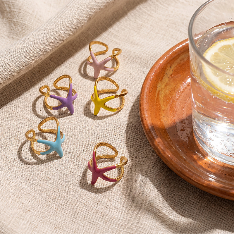 Taina Europa y América verano playa de vacaciones marinas estilo estrella de mar colorido anillo de goteo de aceite nicho de diseño joyas
