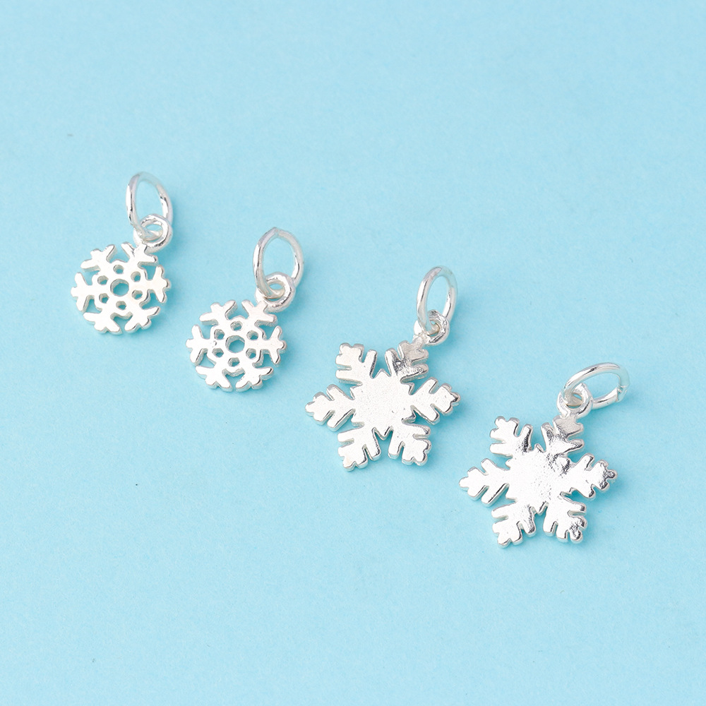 s925银首饰品 素银diy银饰配件 雪花小吊坠 手链项链串珠材料