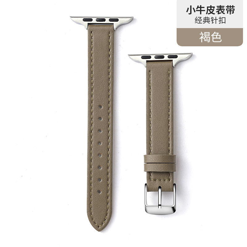 Adecuado para iwatch4/5/6/7/8/se Apple delgada capa superior de cuero hebilla Correa 14mm Apple correa de cuero
