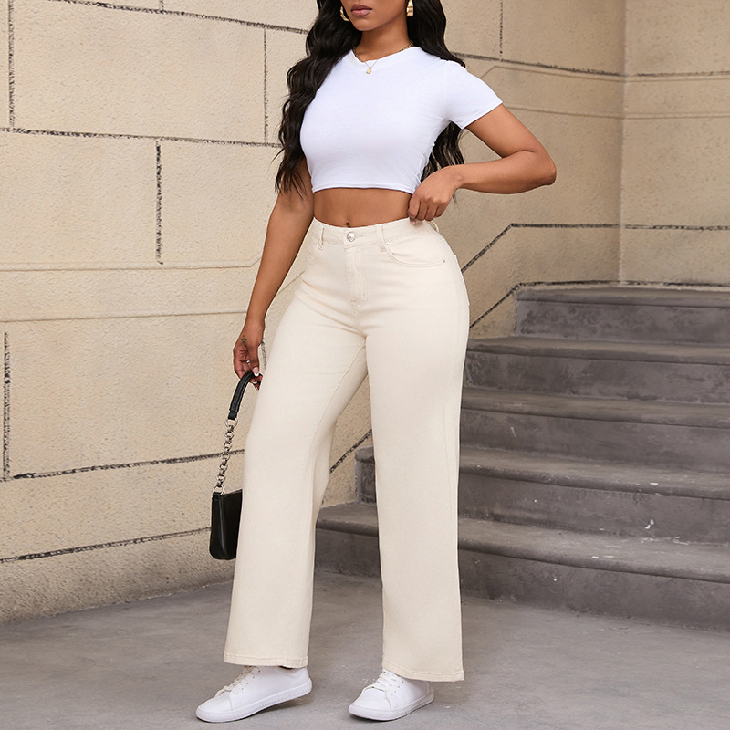 Estación europea Comercio exterior Transfronterizo Estación independiente de Amazon 2024 Otoño Nueva impresión de moda Vaqueros elásticos de cintura alta
