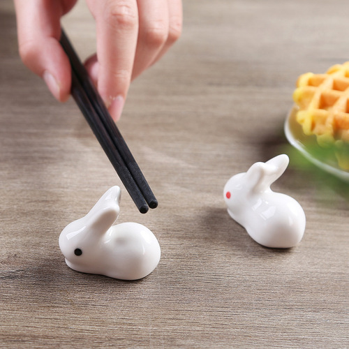 卡通陶瓷小兔子筷子架 餐桌小摆件zakka小白兔筷托筷架工艺品摆设