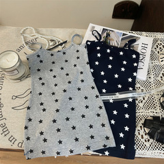 Korean Children's Clothing 2024 New Summer Girls Dress Full Print Star Print Tank Top Dress Backless Dress for Girls