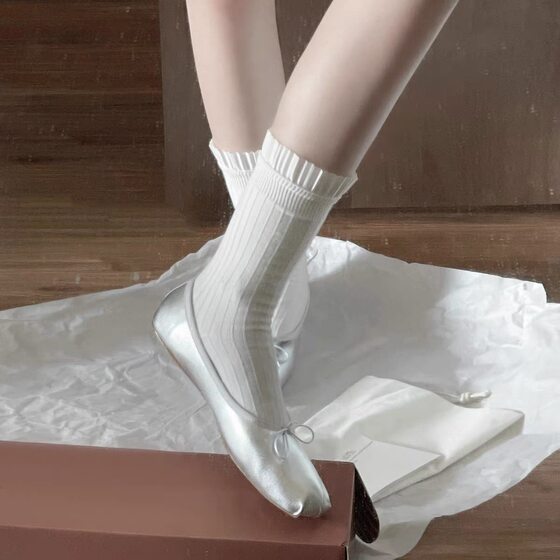 Sheepskin Version ~ French Bow Leather Ballet Flat Shoes Women's Gentle Shallow Mouth Single Shoes Soft Bottom Mary Jane Shoes