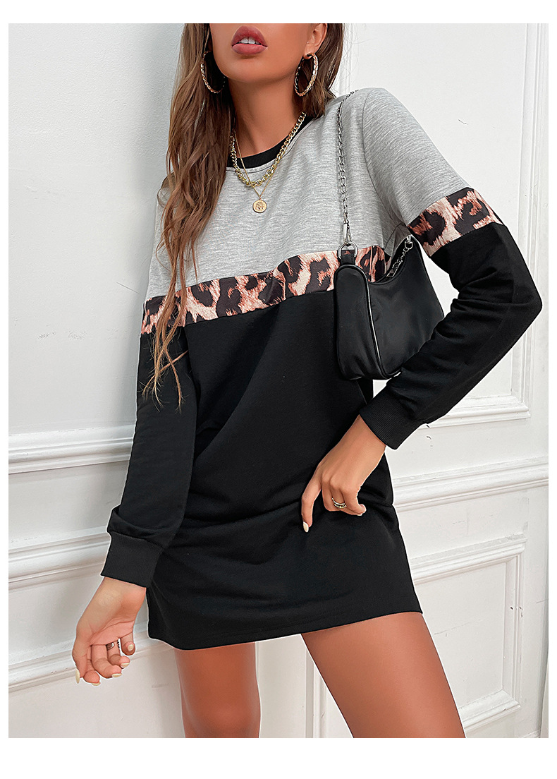 Autumn Winter Women Clothing Casual Sweatshirt Loose Stitching Long Sleeve Dress