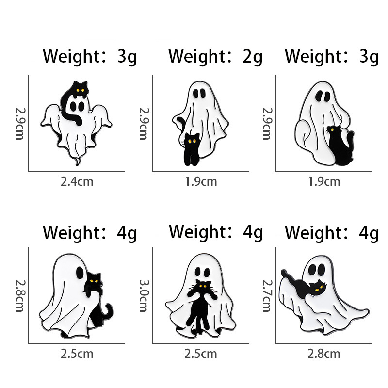 Broche fantasma de gato negro de Halloween europeo y americano personalidad estilo divertido accesorios de ropa insignia joyería de aleación de bricolaje