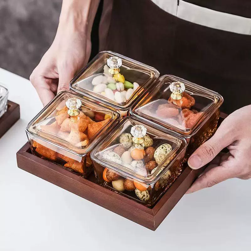 Fruit plate living room hammer pattern glass refreshment tea table snacks dried fruit nuts candy snacks dish snacks dim sum storage box Dipeng