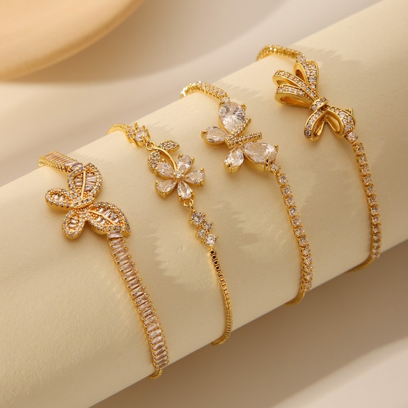 Sparkling Bright Bow Bracelet 2024 Young Luxury Versatile Stainless Steel Exquisite Pull-Out Bracelet Jewelry