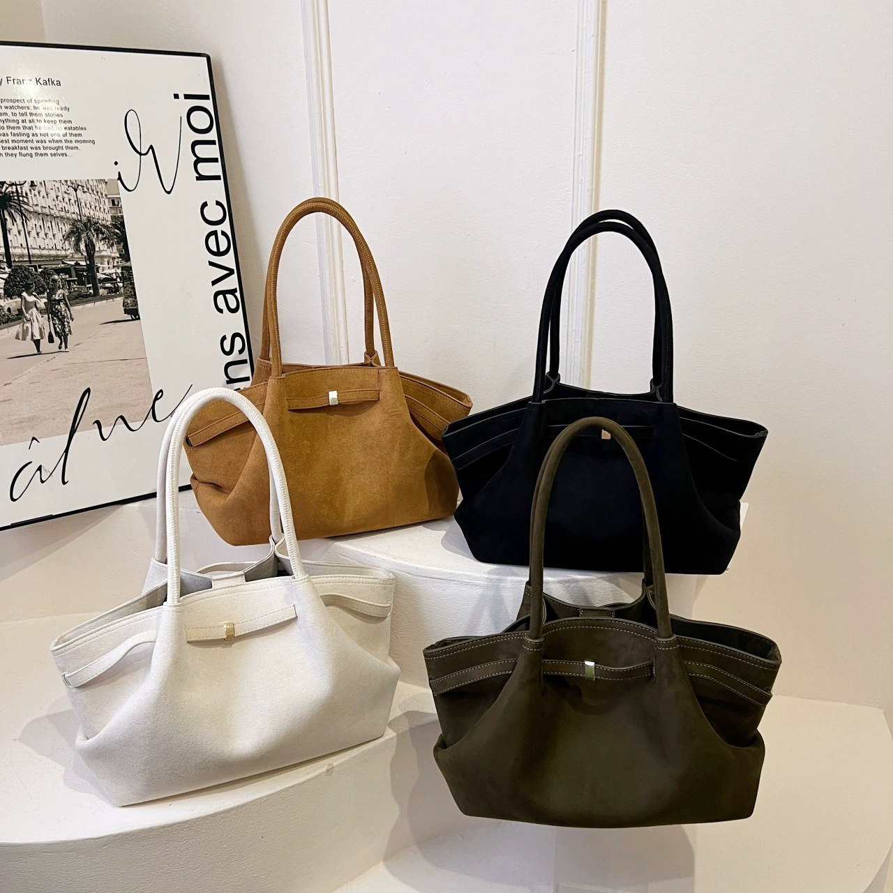 Однотонная матовая ретро-сумочка через плечо, просторная tote, 30×13×21 см