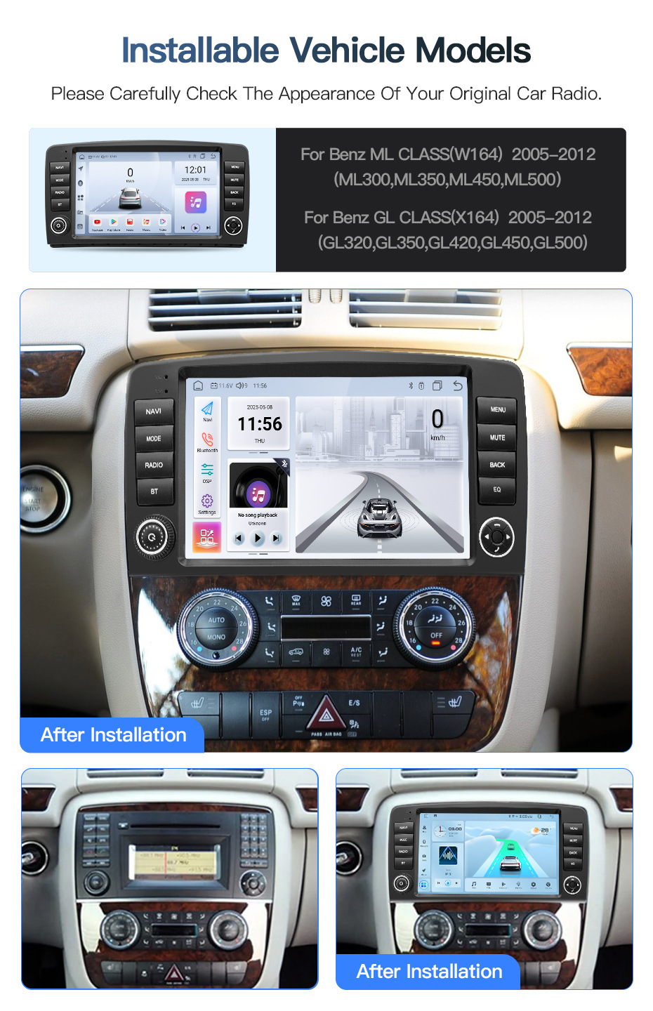 Applicable to All Mercedes-Benz R-Class Models W251 R300 R320 R350 R450 Car Central Control Navigation Reversing Camera