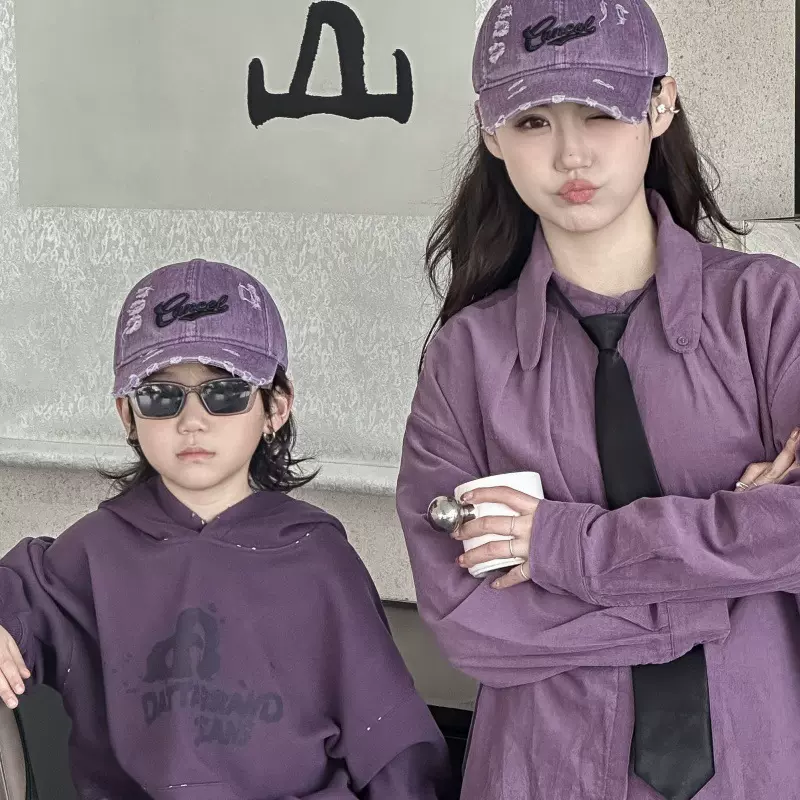 2025美式亲子棒球帽做旧洋气刺绣破洞遮阳帽百搭帽男女童鸭舌帽潮