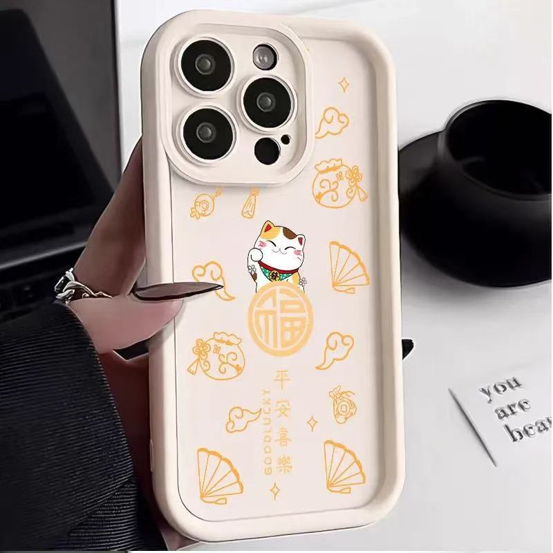 招财猫适用苹果14pro防摔15promax手机壳iphone16国潮13pro全包12