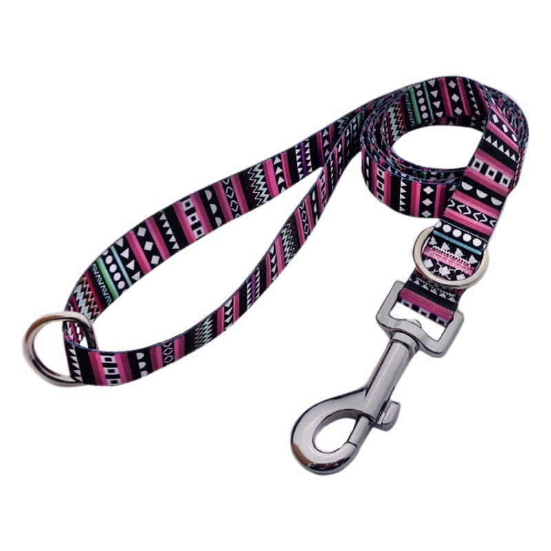 Mascota cuerda doble D hebilla perro Correa perro caminar cuerda poliéster Impresión digital cinta perro Correa longitud ajustable