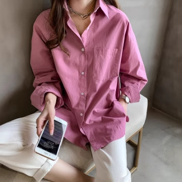 Small Cross-border Simple Elegant plus size Solid Color Shirt Women's Loose Slimming Korean Style Shirt Base Top Autumn