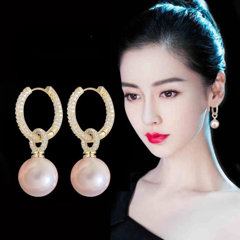 Fashionable elegant sophisticated earrings pearl with zircon