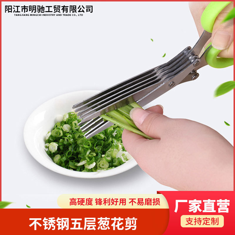 Kitchen Chopped Green Onion Scissors, Multi-Use 5-Layer Stainless Steel Scissors, Paper-Shredding & Seaweed/Crumb-Slicing Scissors with 5 Layers