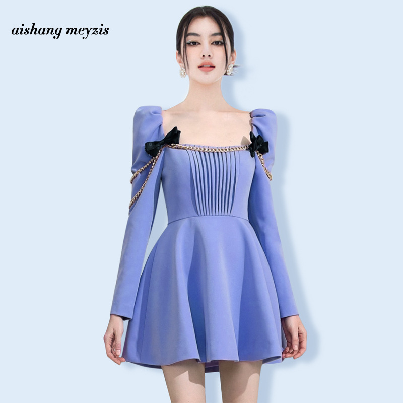 Autumn retro design evening dress with bow