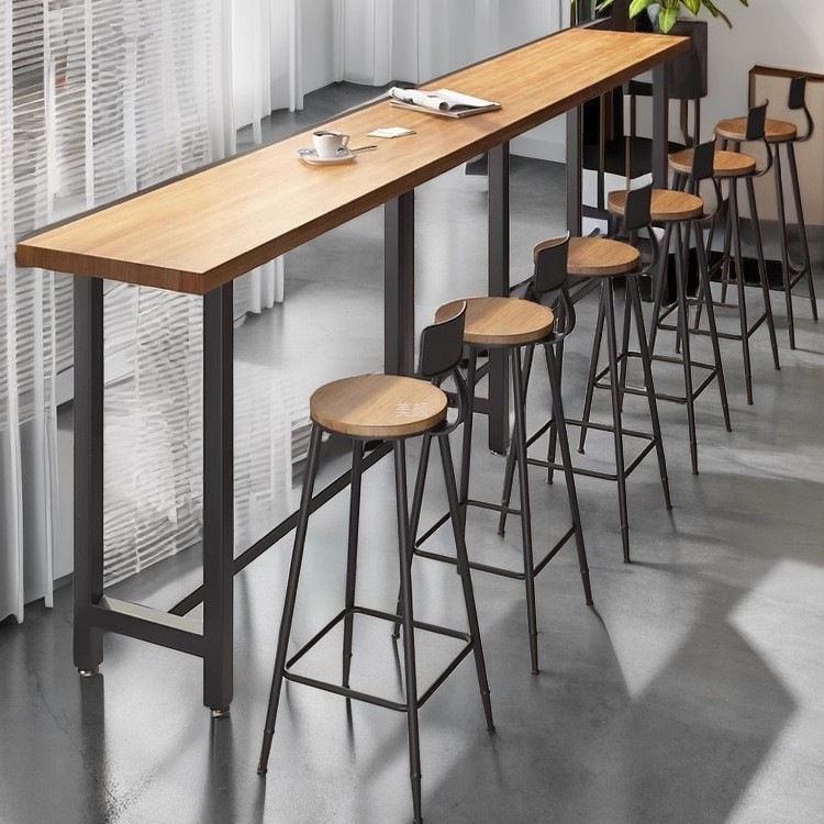Cafe Modern Simple Solid Wood High Table Milk Tea Dessert Shop Window Casual Bar Table Restaurant Long Table