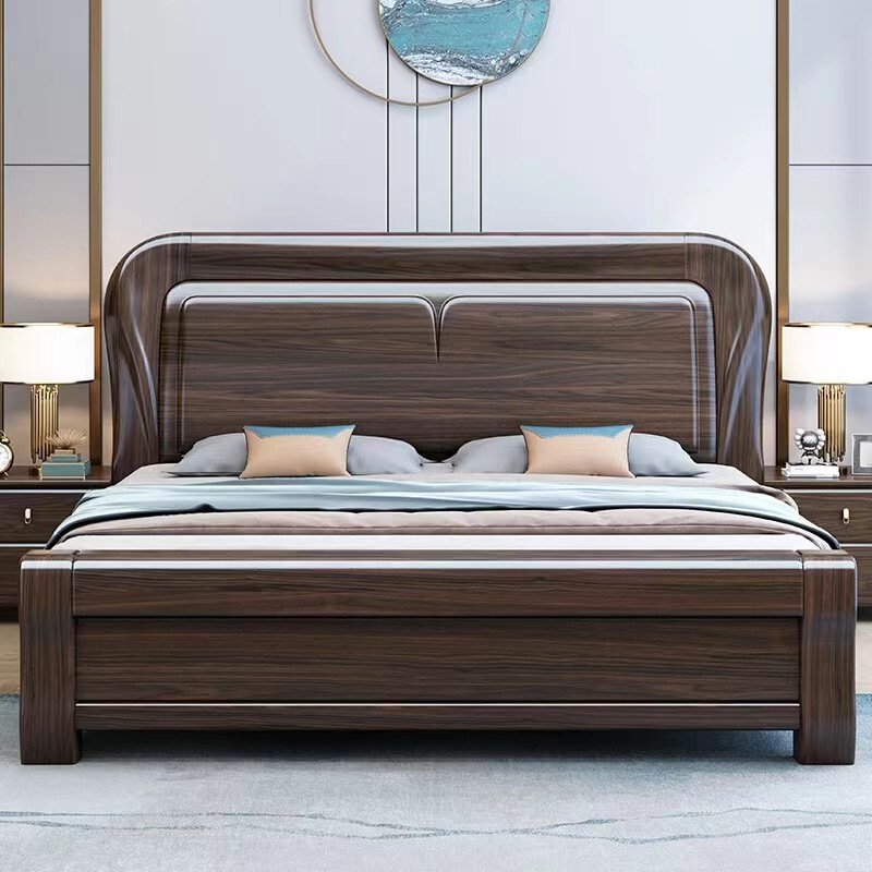 New Chinese style purple gold sandalwood solid wood bed small apartment master bedroom double bed large capacity storage new furniture New Chinese style purple gold sandalwood solid wood bed small apartment master bedroom double bed large capacity storage new furniture