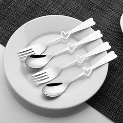 Heart-shaped stainless steel spoon and fork for home use, children's eating spoon, creative cake and dessert spoon, round spoon with logo printing as a gift