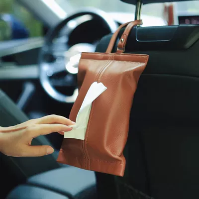 Car-Mounted High-End Tissue Box, Car Armrest Box, Tissue Box, Face Towel Storage Bag, High-End Tissue Cover (Car tissue box/set) - brown
