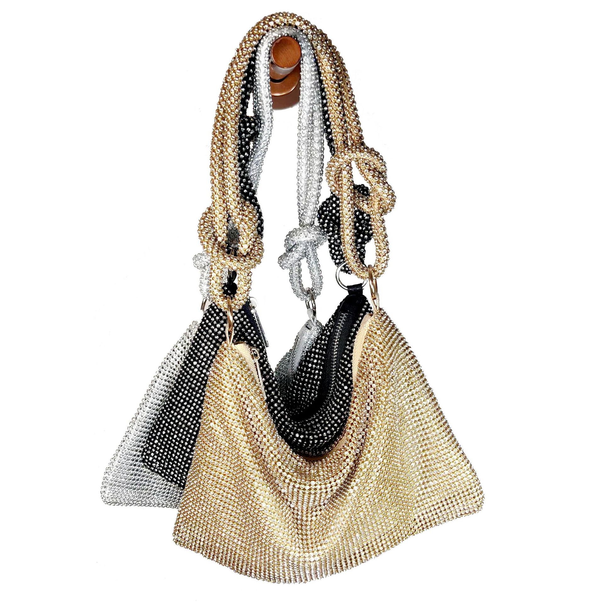 Punto de aluminio transfronterizo diamante incrustado bolso de noche de moda flash anudado rhinestone hecho a mano axila banquete bolso de noche