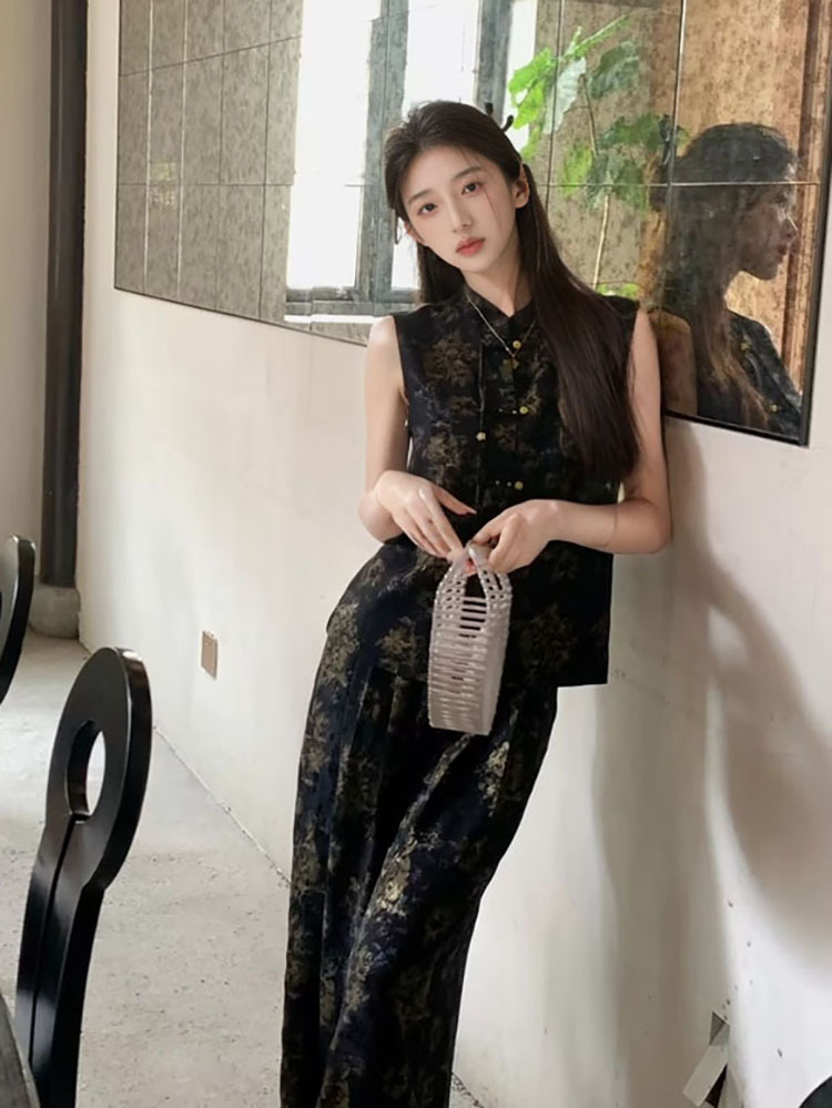 Bộ áo vest và quần dài nữ phong cách Trung Hoa mới mùa hè M6002 — Quần dài