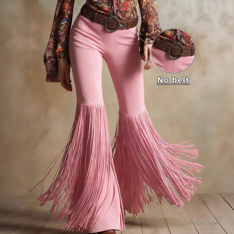 Cross-Border Amazon European and American Women's Retro Western Tassel New Suede Trousers