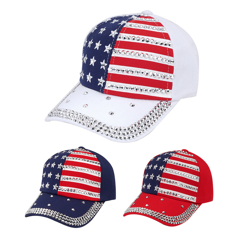 Temu Aliexpress Cross-Border Bestseller in the Us: 250Th Anniversary Heavy-Duty Rhinestone-Studded Stars and Stripes Sun Protection Baseball Cap