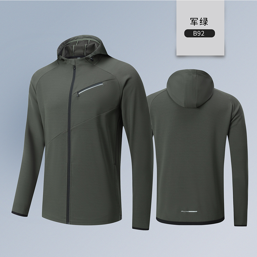 Dijia mismo otoño e invierno chaqueta deportiva de los hombres de secado rápido chaqueta con capucha casual cremallera manga larga multi-Bolsillo chaqueta