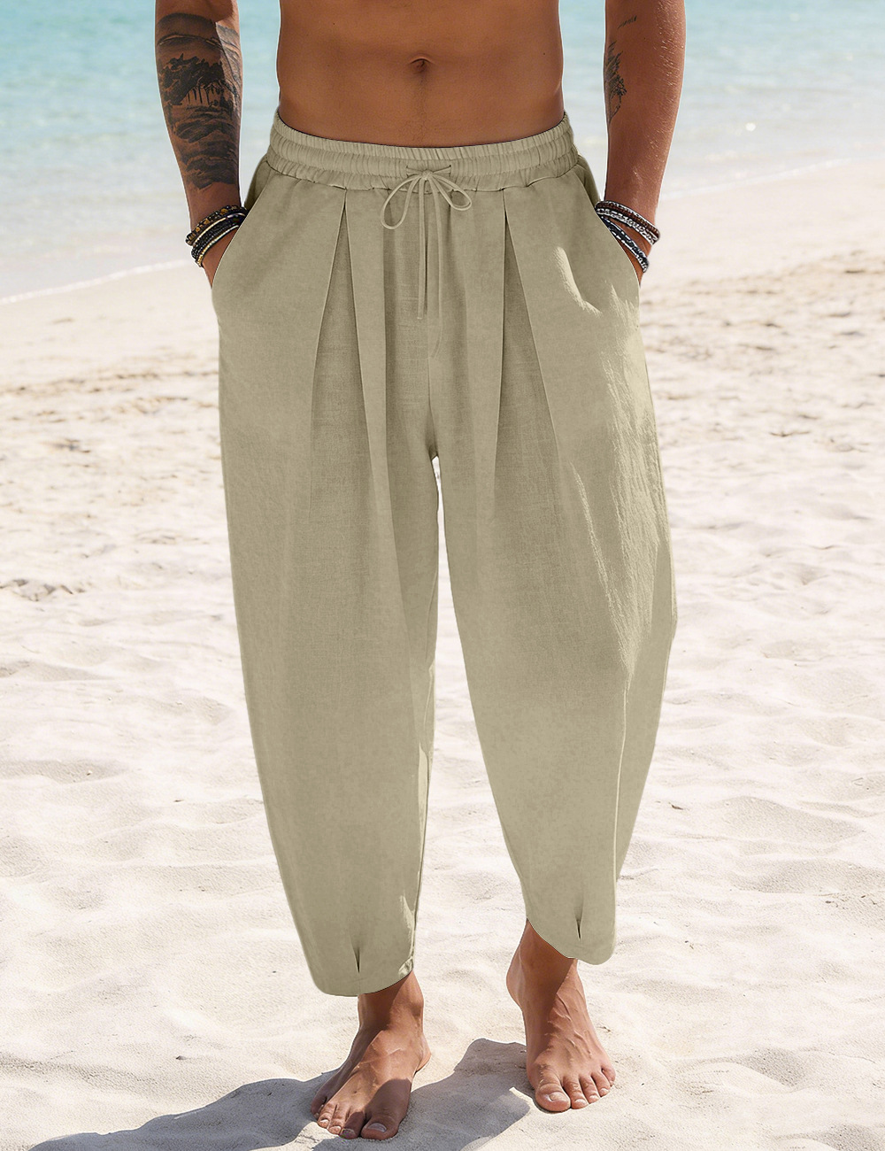 Transfronterizo TK hombre algodón lino sólido pantalones de playa Amazon transpirable rápido secado vacaciones americano pantalones casuales grandes