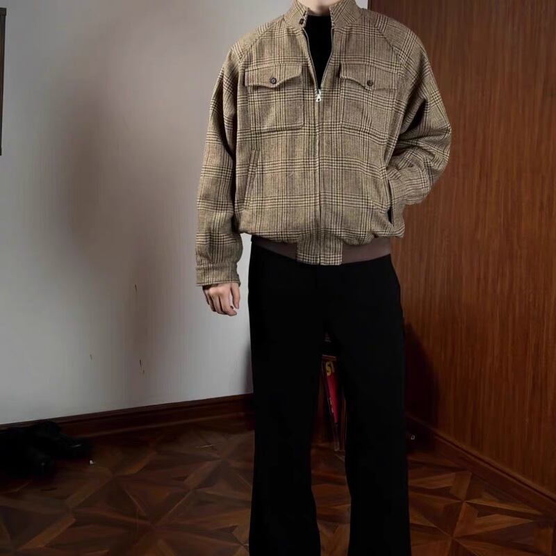 High Goods Prince of Wales Houndstooth Harrington 50% Wool Blend Jacket cleanfit Short Wide Jacket