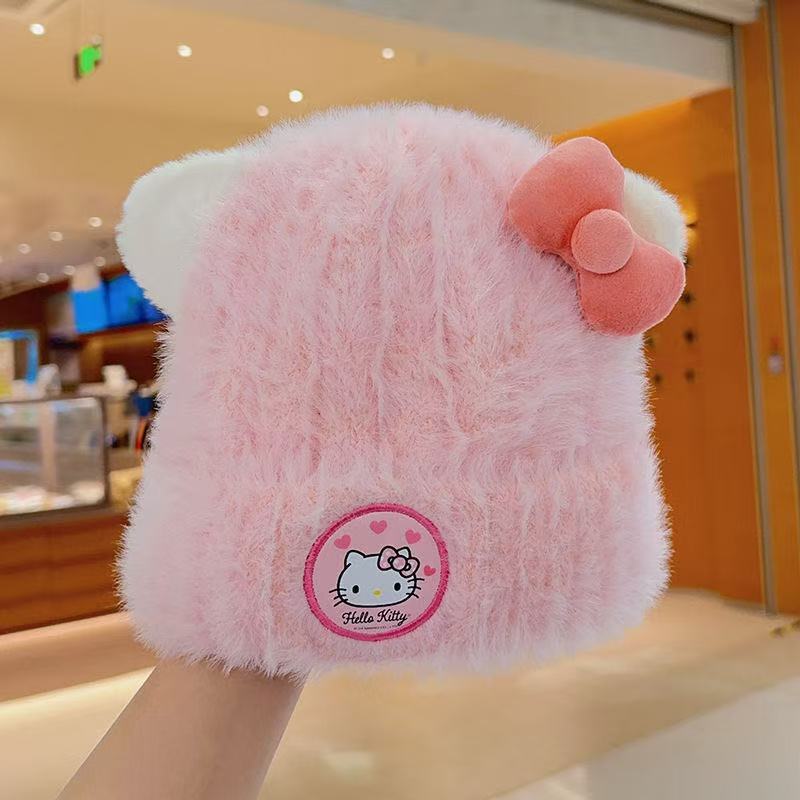三丽鸥儿童毛绒帽秋冬季甜美百搭女童宝宝可爱库洛米保暖帽子潮款|undefined