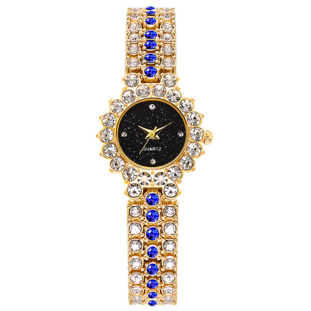 Montre classique à petit cadran avec ciel étoilé et diamants pour femme, ensemble de cinq pièces élégant et tendance de style coréen_voghion.com