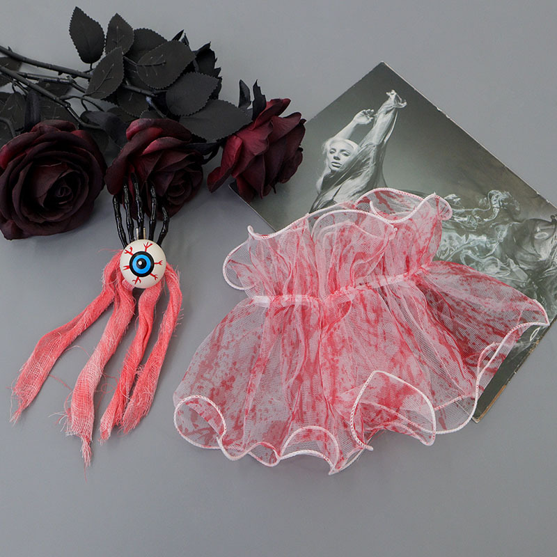 Halloween nuevo horrendo sangre clip de pelo mano mano hueso ojo malla roja brazalete set de baile vestido