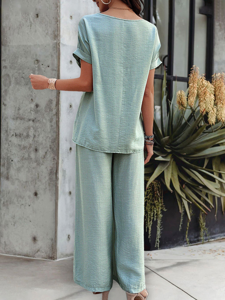 455g Weight Half Sleeve, Half Sleeve Sleeve Length Spandex, Polyester Fabric Type Low Waist Waist Line Short Top Length Pant Co-ord Set, Pant Co-ord Set Sets Type 2 Pieces Set Quantity Casual, Daily Occasion Round Neck, Round Neck Neckline Loose, Loose Fit Type Stripe, Solid Color Pattern Summer, Spring, Autumn Season Women's Gender Hollow Out Design Streetwear, Streetwear Style Apricot Color KaiKuO Women's Fashion Independent Station 2024 Spring Summer Export Casual Fashion Solid Color Short Sleeve Long Pants Hollow Out Set 6