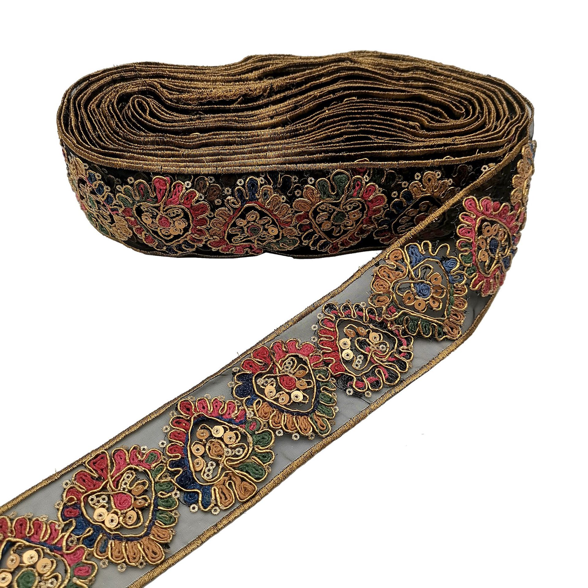 厂家批发 桃心特种刺绣花边 彩色复古绣花条码 亮片股绳织带