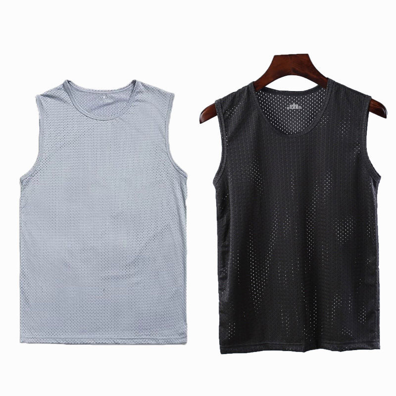 Chaleco de malla hombre deportivo ventilado hueco hielo rápido de verano camiseta sin mangas hombro amplio fábrica delgada comercio exterior al por mayor