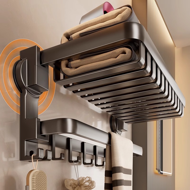 Toallero de ventosa Toalla de baño sin perforación, barra colgante, inodoro, baño, baño, estante de almacenamiento de toallas de baño, todo en uno