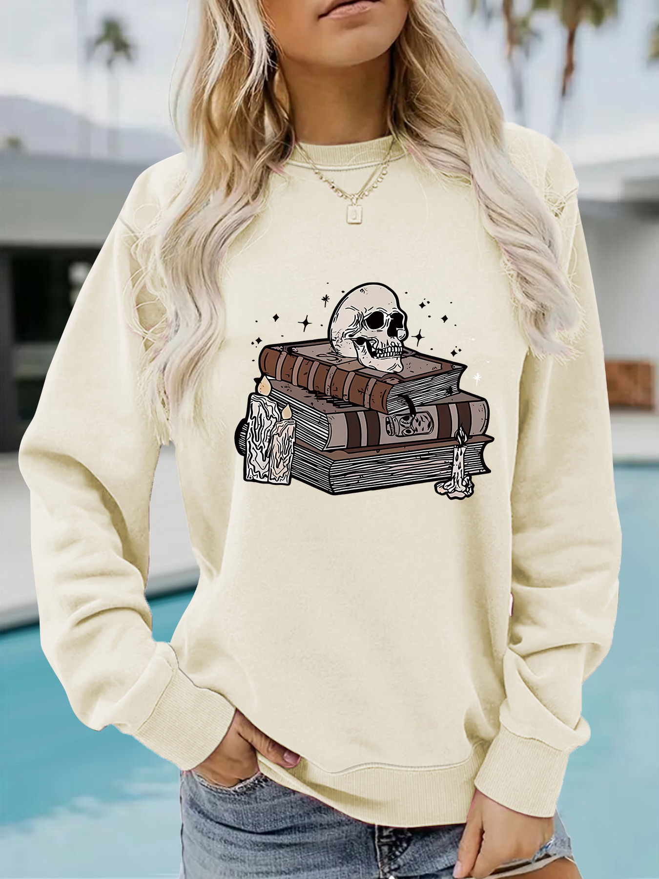 Women's Sweatshirt With Halloween Print Long Sleeve Pullover_voghion.com