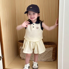 女宝宝学院风套装2025新款夏季女童洋气polo背心短裤裙两件套潮