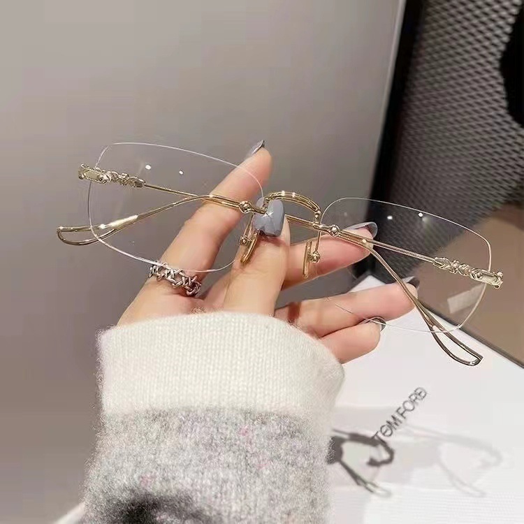 Estrictamente seleccionados gafas sin marco anti-azul luz gafas de presbicia pequeño rojo mismo estilo llanura gafas de adelgazamiento marco corte borde gafas de presbicia para los hombres