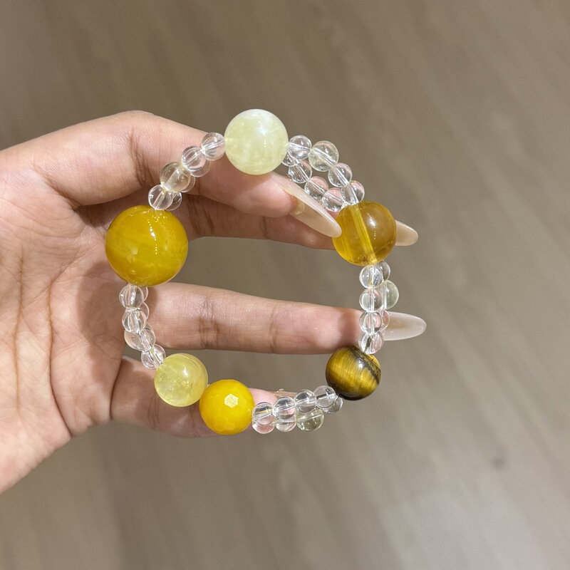 金锂云母黄萤石黄虎眼柠檬黄水晶手链女款金色系串珠手串闺蜜礼物|undefined