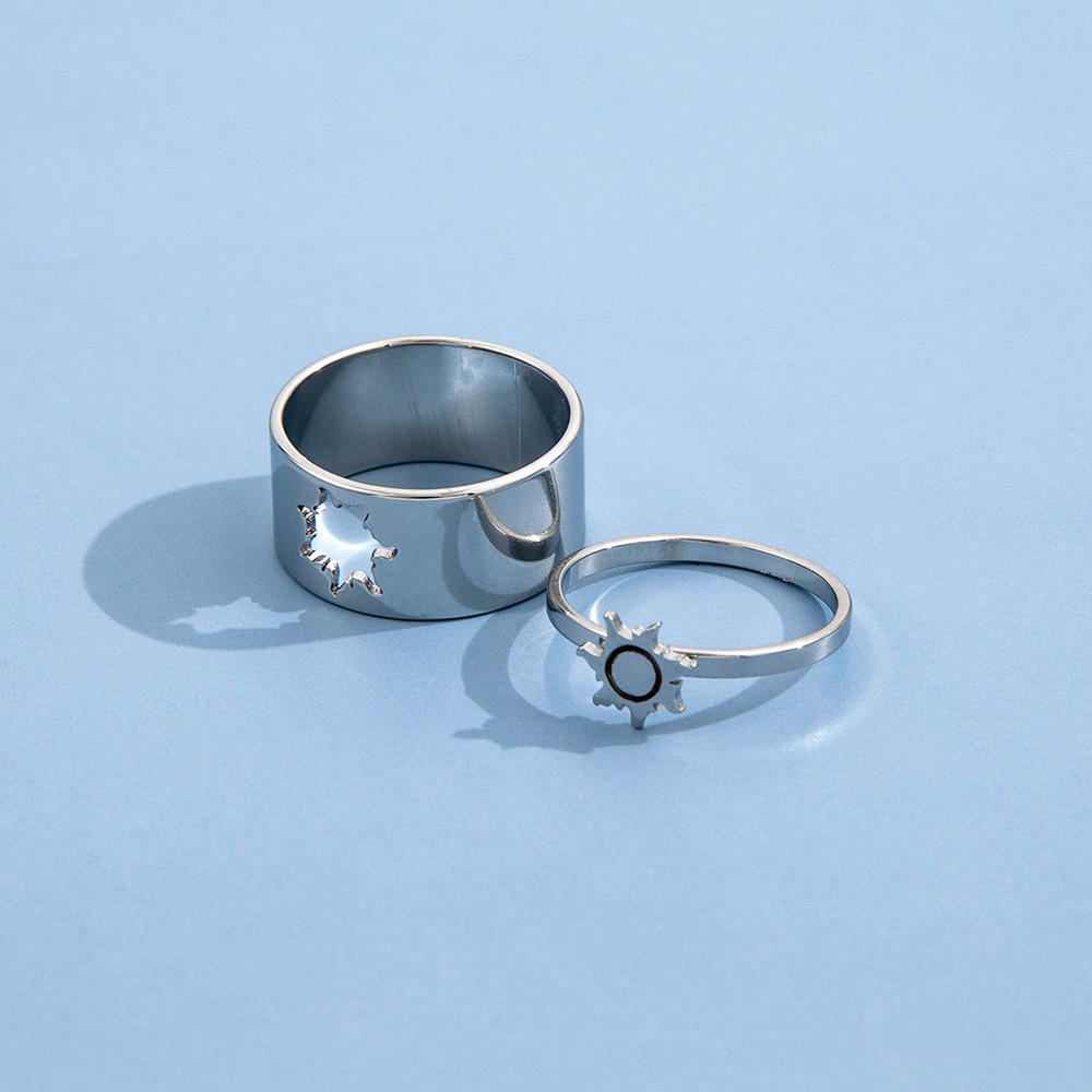 Alloy Material Fashion Simple Sun Hollow Couple Alloy Ring 2-piece Set