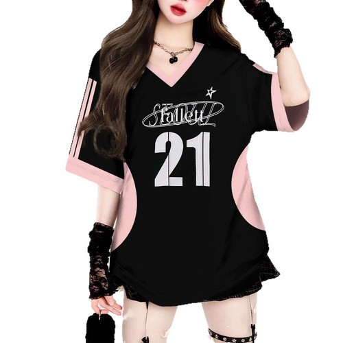 European and American 3D Digital Sport T-Shirt, V-Neck Top, Loose Short Sleeve, Couple's Style, Direct Sale