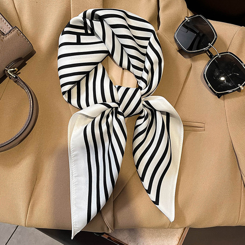 Korean version of the new striped fashionable small square scarf for women, dual-purpose student scarf, spring and autumn small square scarf, warm scarf