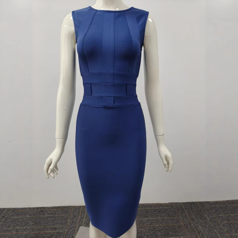 Summer New High-End Round Neck Slim Bandage Sexy Sleeveless Hip-Covering Jumpsuit