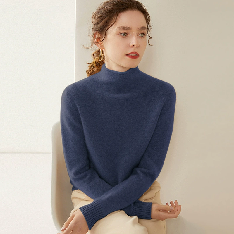 Cashmere base body-friendly classic keep warm sweater, high collar