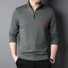 新款春秋长袖T恤半拉链立领休闲中青年纯色男士卫衣男打底衫上衣