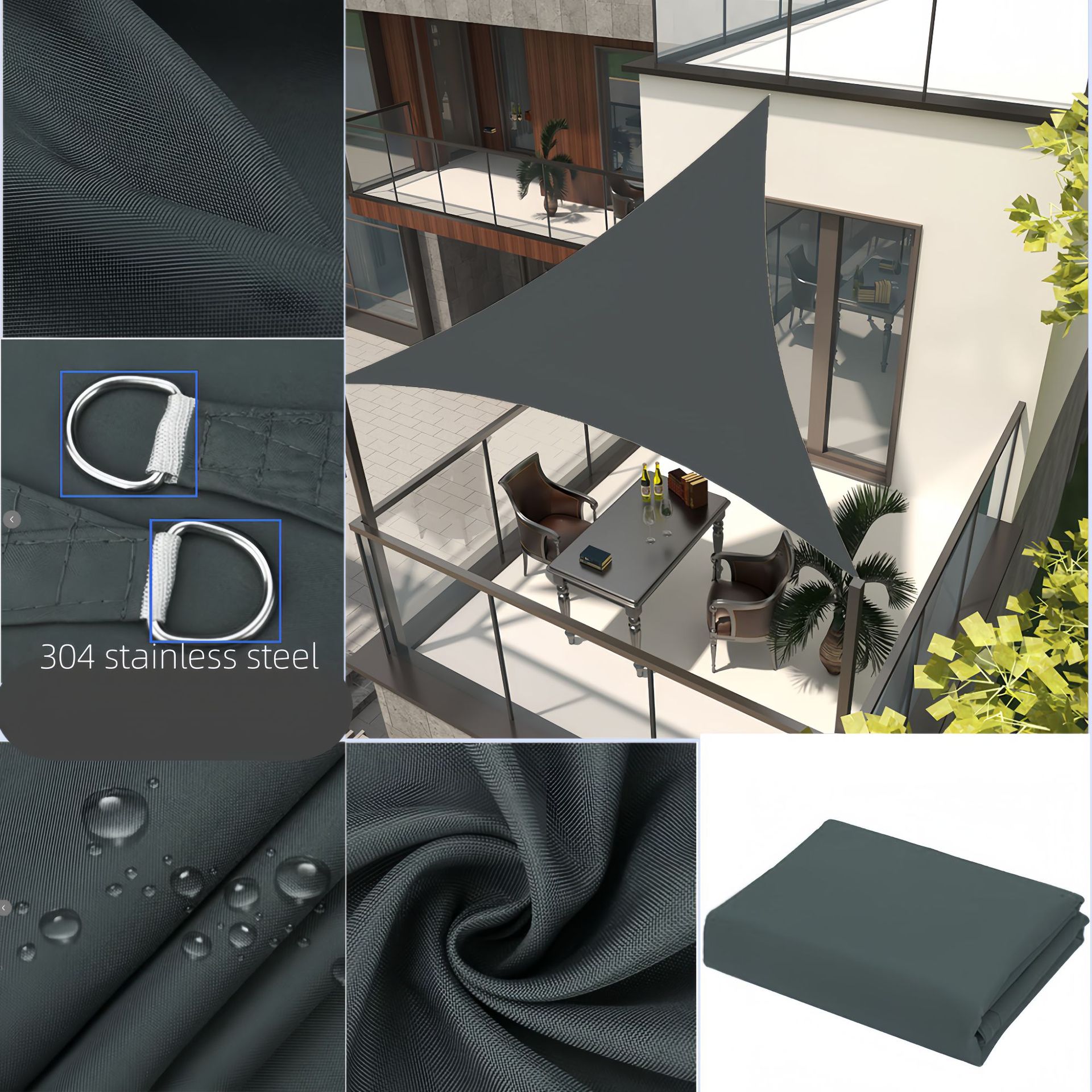 210D Triangular Sunshade Sail Canopy for Courtyard, Swimming Pool, Balcony, Sunshade Tent, Rain Shelter, Decorative Commercial Art Canopy